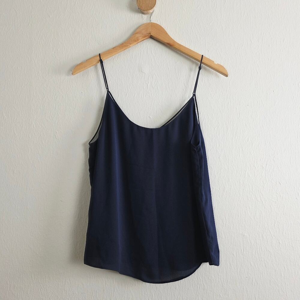 Aritzia Babaton Galen Navy Blue Mesh Trim V-Neck Camisole Tank Top Medium M - Picture 6 of 9